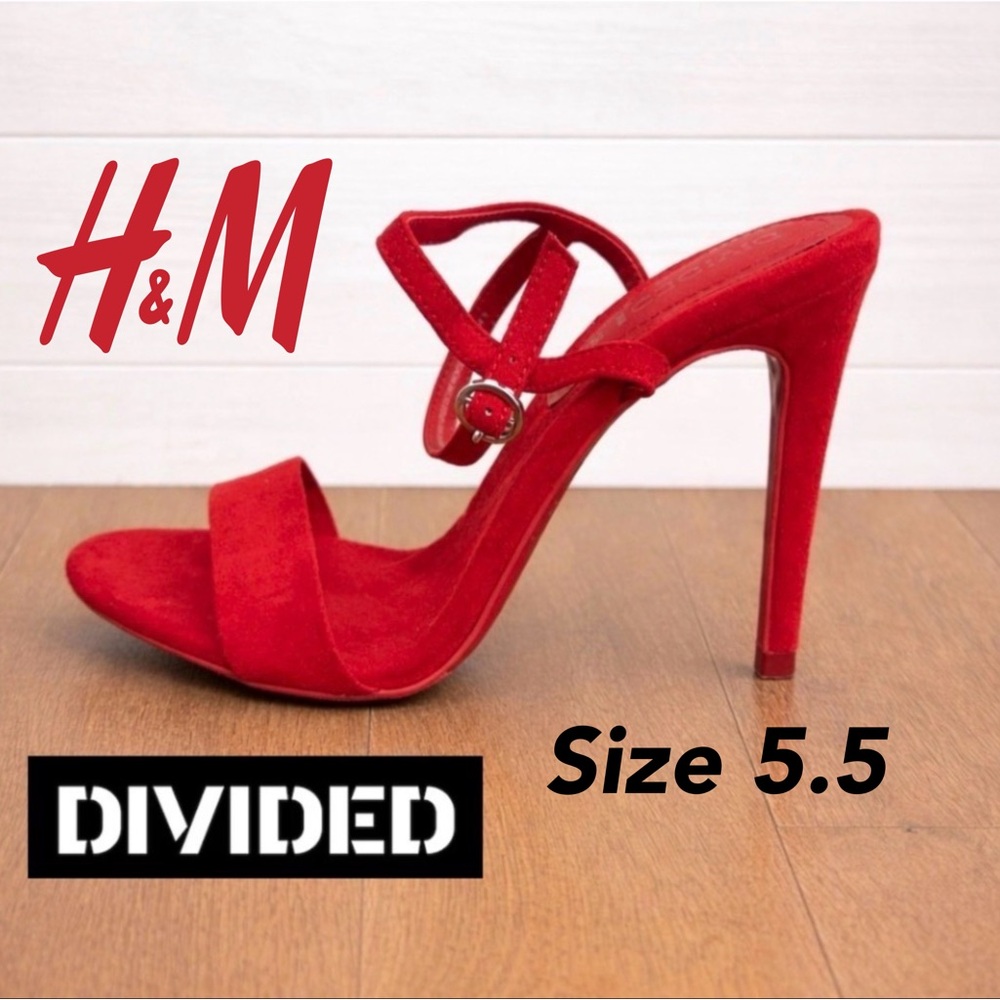 ♥️🖤🔥Divided Red Suede Stiletto Heels | Strappy Ankle Sandals | Size 36 (US 5.5)